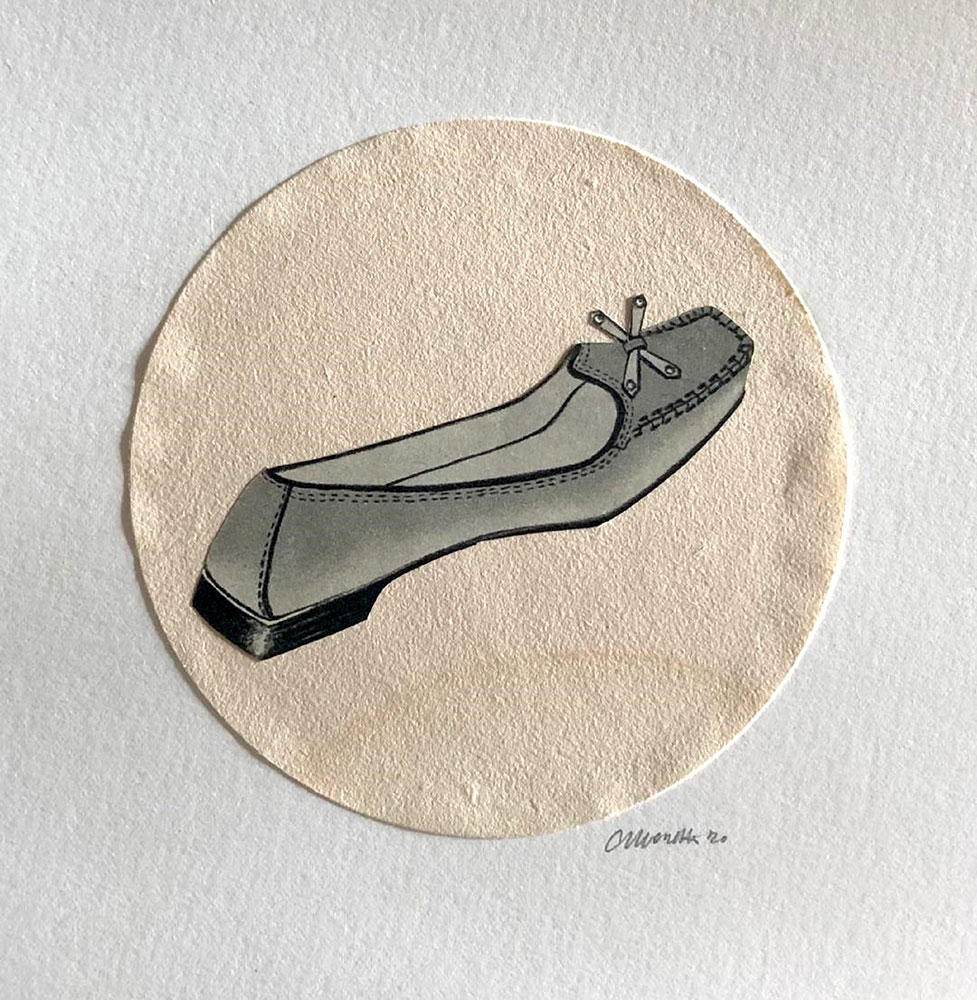 Colleen Monette, Flats Are More Comfortable, 2020, Collage on paper, 8” x 8”