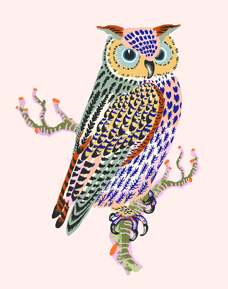 Owl, 2021 (Light pink), Giclee print on Somerset Velvet paper 255gsm, 10" x 8", $35