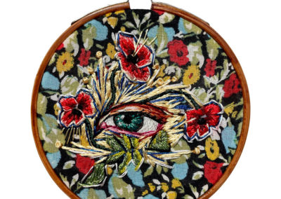 Amber Mustafic Meet Me in the Garden at Midnight, 2021 Hand embroidery on cotton 3" diameter