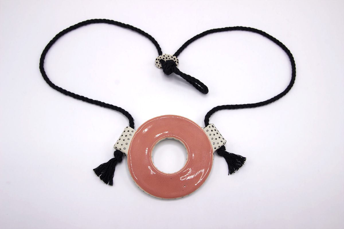 Eroyn Franklin Pink Circle Necklace, 2021 Ceramic and cord