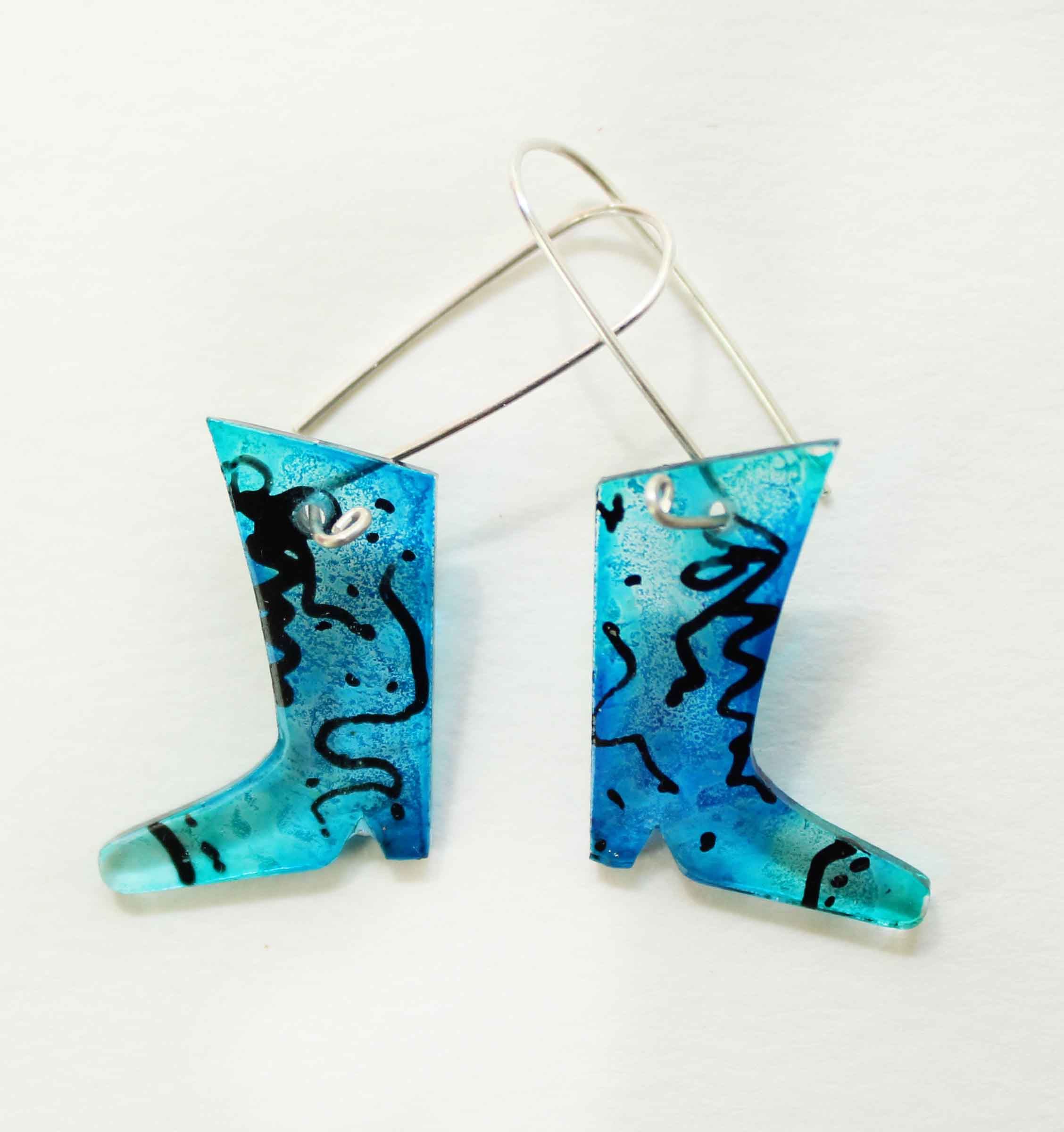 Neely Goniodsky Blue Boots, 2021 Acrylic, resin and sterling silver 1 ½” long