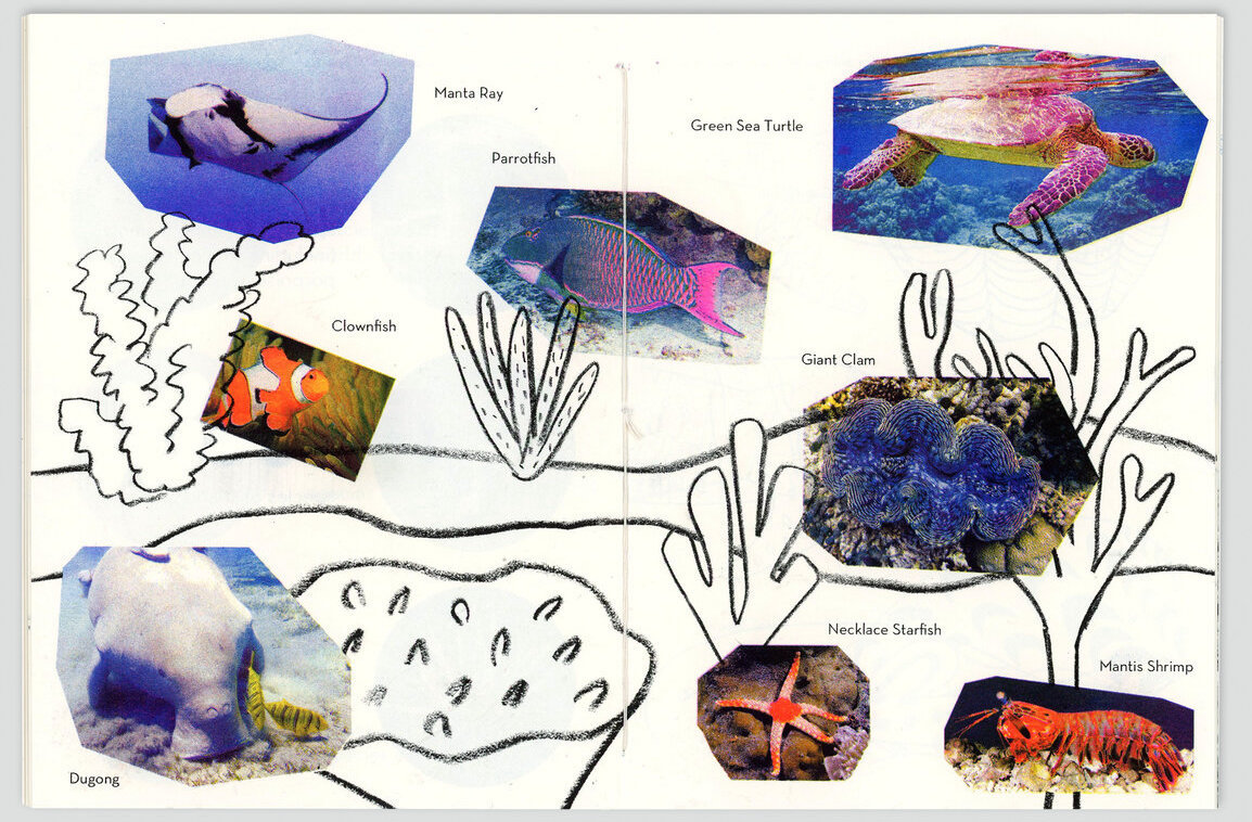 Shh Books The Great Barrier Reef, 2021 Edition of 35 Riso printed, threadbound 20 pages 7” x 5”