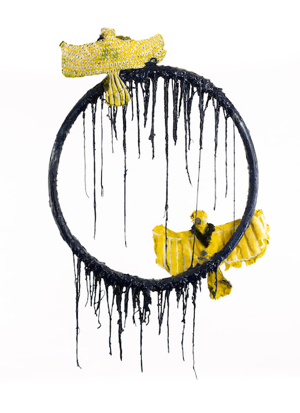 Untitled (Ring 1), 2021 Mixed media paper, paint, wire, and plastic 41” x 24” x 6”