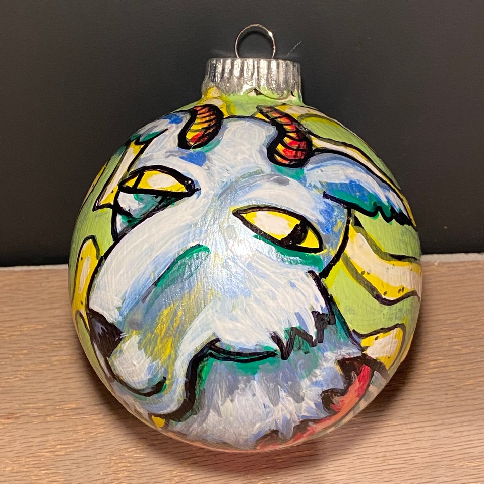 Goat Dog, 2021 Acrylic on ornament 4” diameter $35