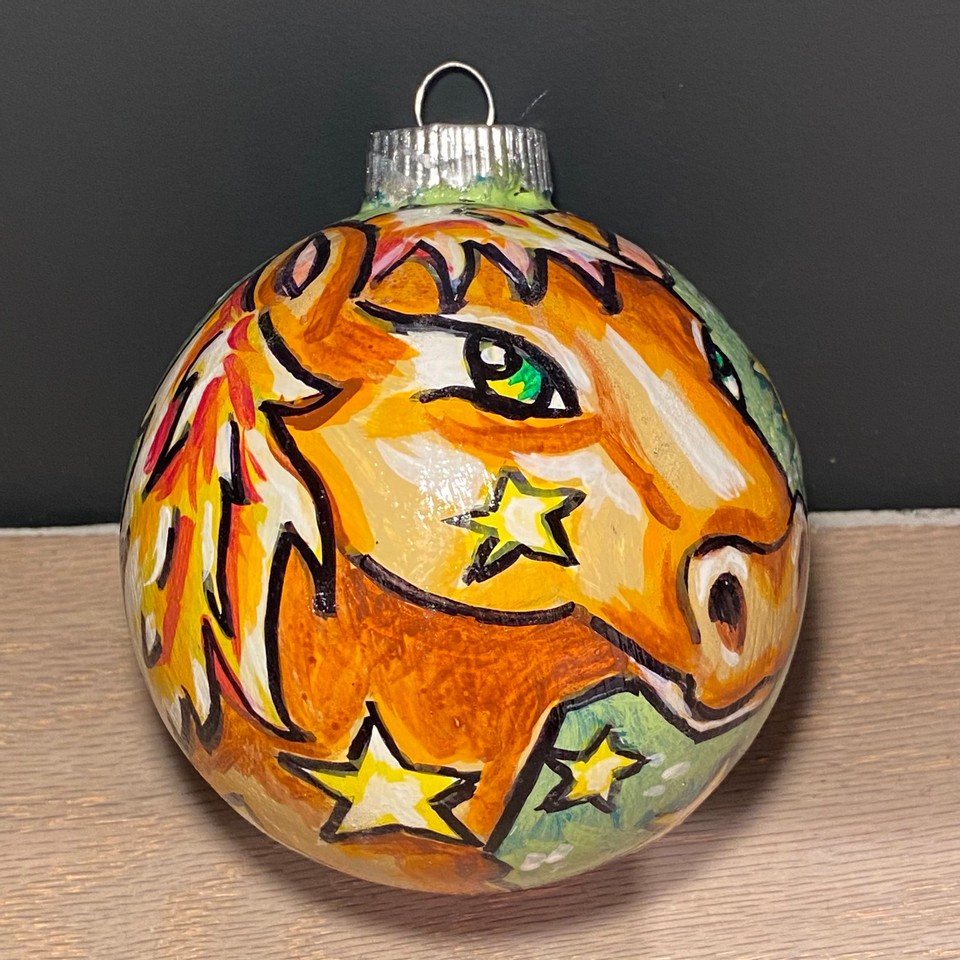 Horse, 2021 Acrylic on ornament 4” diameter $35