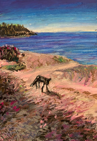 San Juan Fox 1, 2021, Oil pastel on paper, 8” x 10”, $225