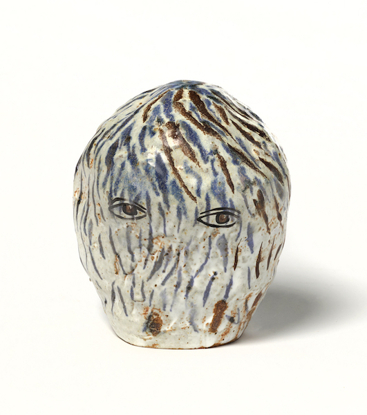 Fuzzy face, 2022 Soda-fired ceramic with overglaze 6 3/4" x 5 1/2" x 5"