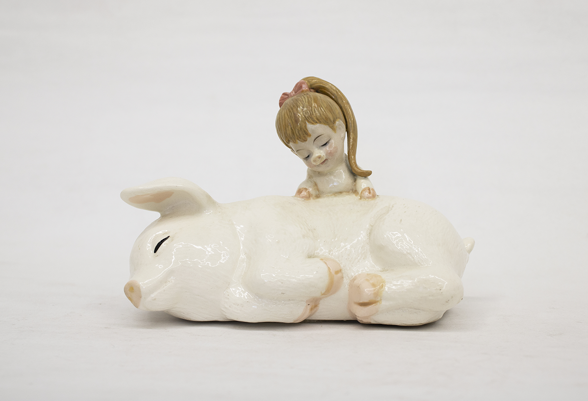 Pig Child II, 2016 secondhand ceramic figurines and mixed media	 3½” x 5½” x 3½”