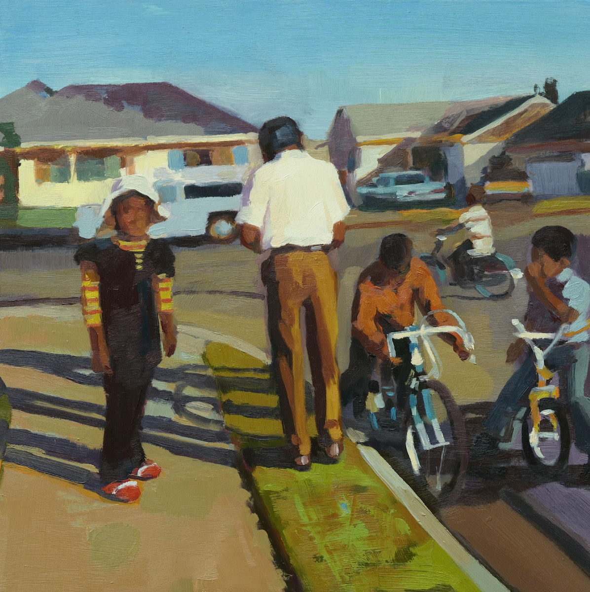 Kirsten Tradowsky Bicycle Party, 2022 Oil on panel 12" x 12"