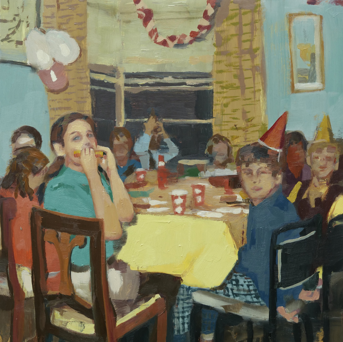 Kirsten Tradowsky Jodi's Party 1967, 2022 Oil on panel 16" x 16"