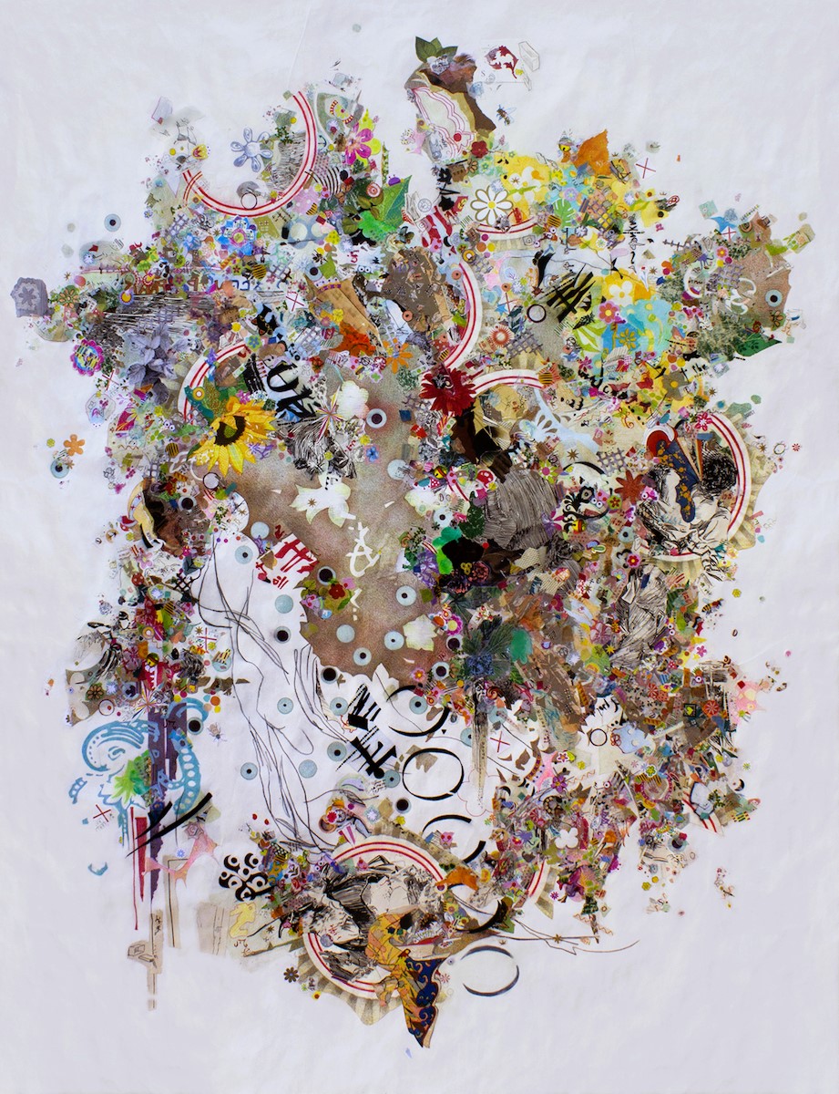 Anne Heironymus Two Tree Island Paper, tape, stickers, ink, pencil & gesso on paper 42” x 32 ½”